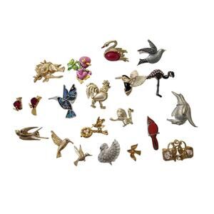 Vintage Bird Brooch Lot of 20, Vintage Lapel Pin Bundle